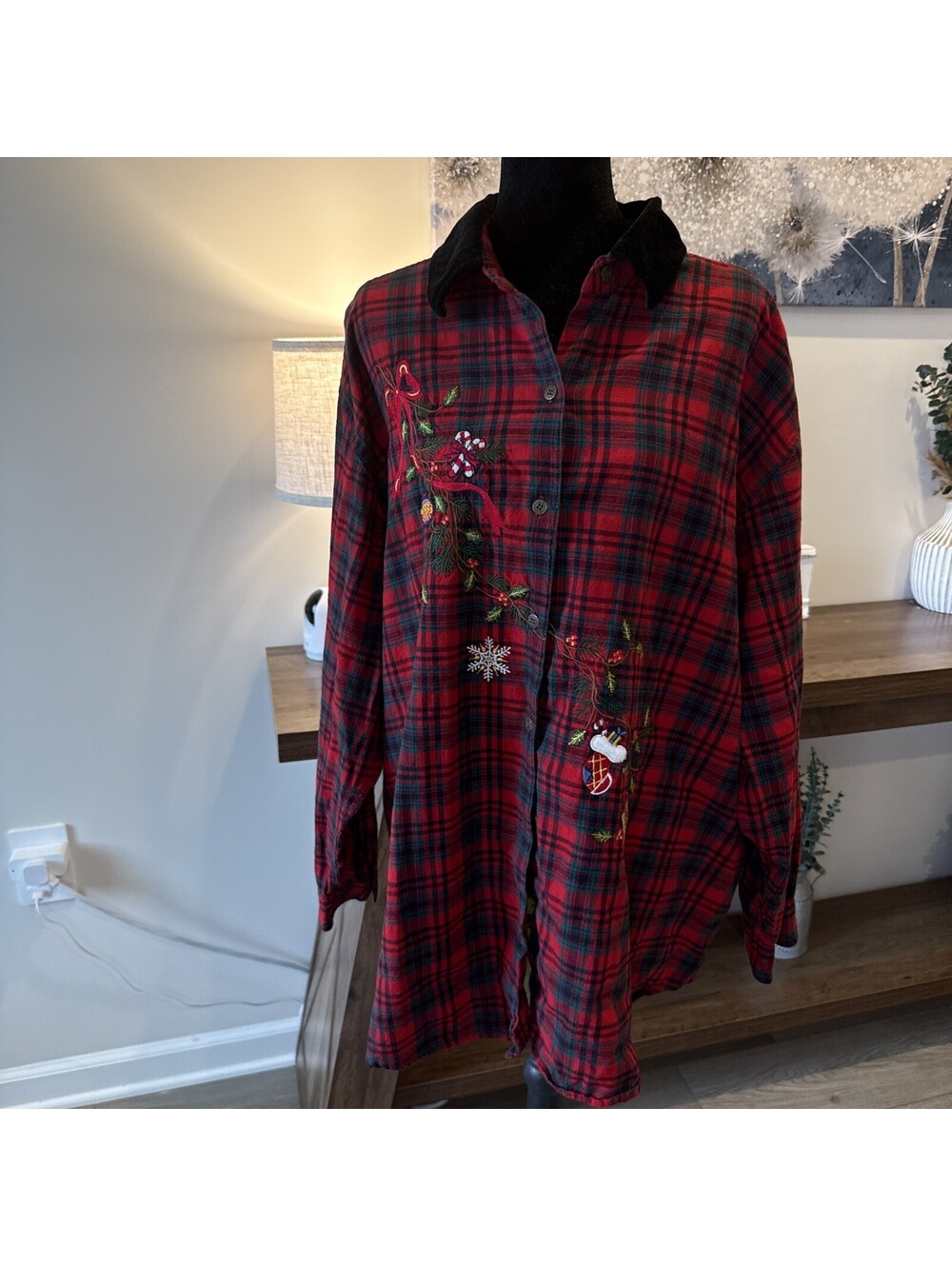 Victoria Jones Christmas Button Up Velevet Collar Size 2X Vintage Style